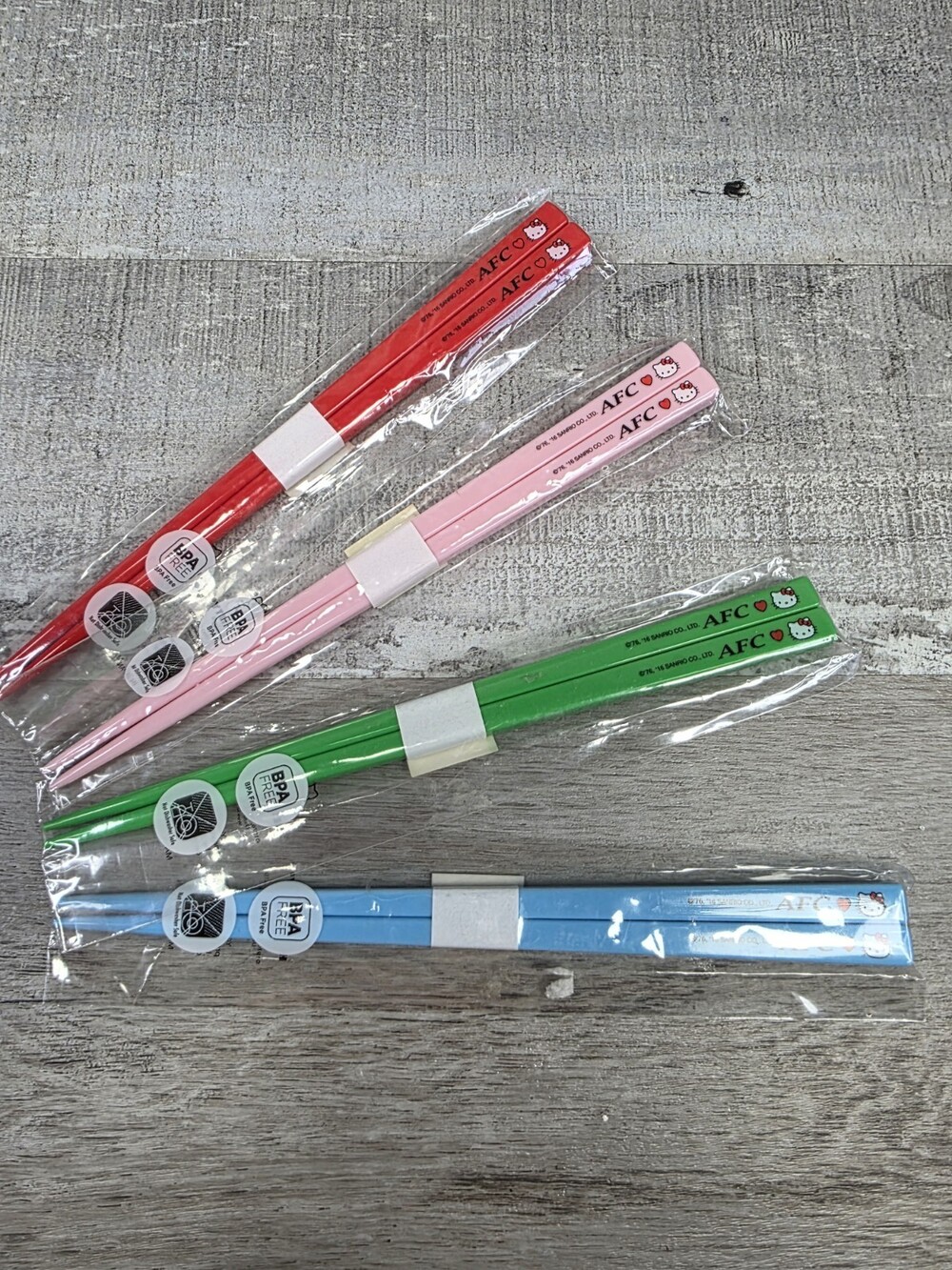 Sanrio Hello Kitty AFC Green, Blue, Pink, Red Sushi Chopsticks 4 Sets Japan g51d